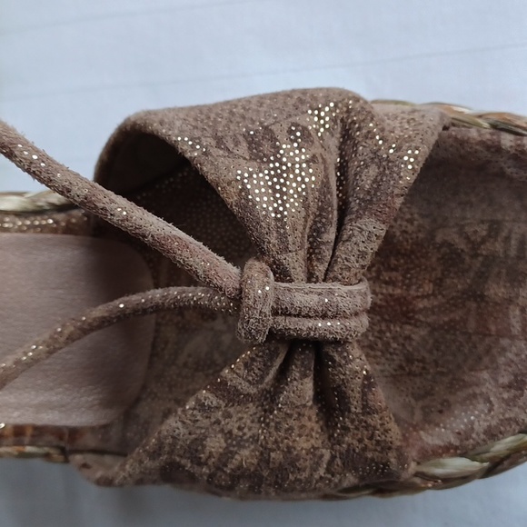 Stuart Weitzman Metallic Gold Espardrille Ankle Wrap Wedges- Sz. 7 - Picture 7 of 13